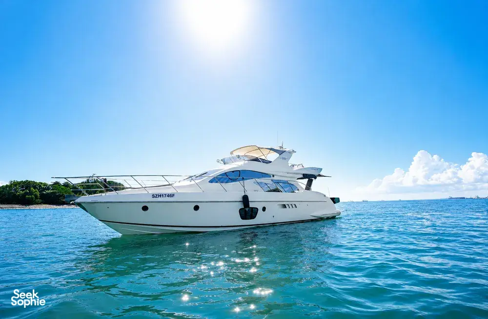 Zen Sea yacht moored offshore near Lazarus Island, Singapore, for a sunny 4-hour kayaking and SUP charter cruise