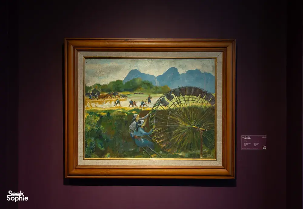 Large framed landscape painting on display at Quang San Art Museum in Ho Chi Minh City
