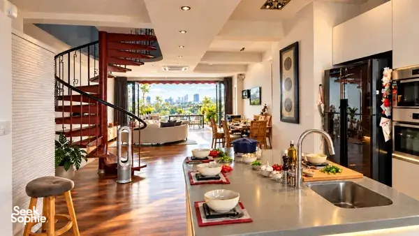 Spacious Singapore kitchen arranged for baking baguettes with a French chef at French Cooking Lab — workshops in Singapore