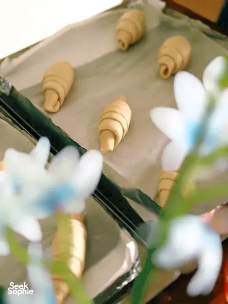 Rolled shio pan dough logs on baking paper during hands-on bread workshops in Singapore with The Daily Staples host