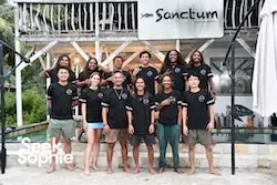 Sanctum Dive Indonesia team posing outside the dive centre in Bali for the 3-day open-water certification course