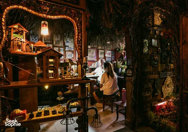 Interior hangat dengan rak dekoratif dan tanaman di sisi konter, untuk kisah apartemen sewa Hidden Heritage dan hidden gems Singapura