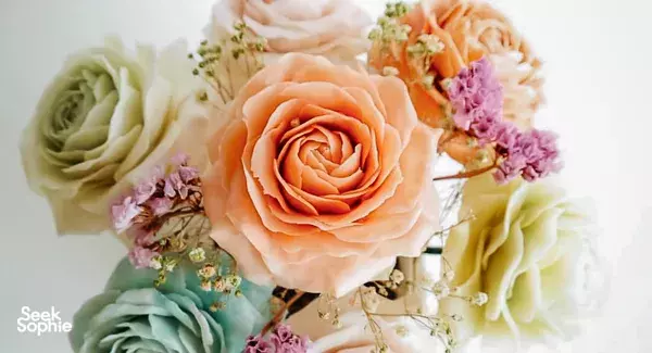 Close-up of pastel rose soaps arranged like a bouquet for a rose soap making class in Singapore studio
