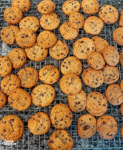 Chocolate-chip cookies cooling on a wire rack after a hands-on team bake with Palate Sensations SG workshops in Singapore