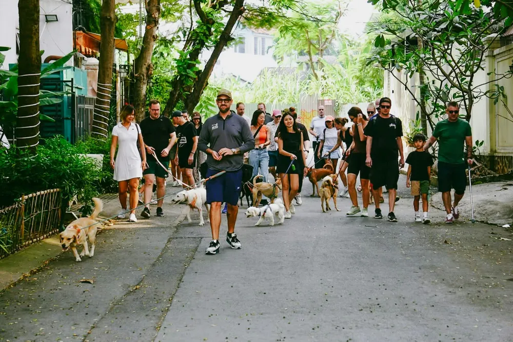 Travellers can visit, walk the dogs and explore the neighbourhood at the same time.