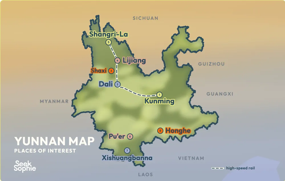 Map of Yunnan's key areas of interest