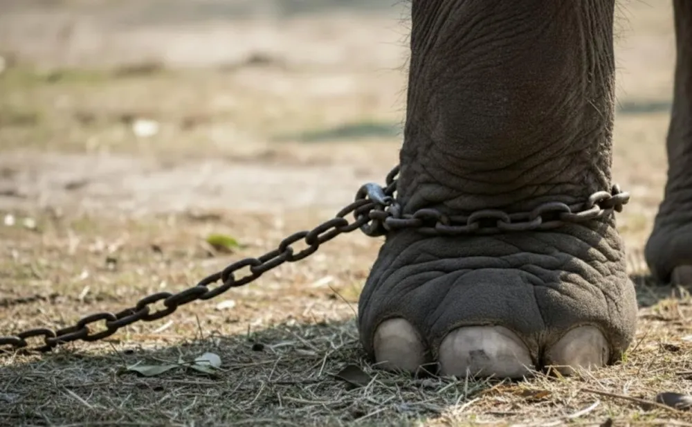 AI generated picture of an elephant in chains