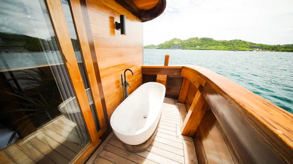 Jacuzzi on the deck of Angelica Liveaboard, overlooking the sea during a 3D2N Komodo luxe cruise in Labuan Bajo