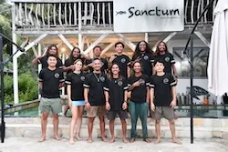 Sanctum Dive Indonesia team posing outside the dive centre in Bali for the 3-day open-water certification course