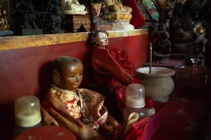 Restored altar-like display of antique statues in a tucked-away Jalan Besar backroom, revealing Singapore hidden gems