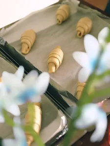 Crescent shio pan dough pieces on a tray, prepped for baking with The Daily Staples, workshops in Singapore