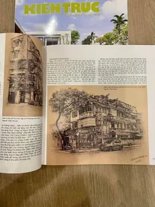 Hanoi collective housing book spread with illustrated building elevations and street scenes, capturing socialist life and memory