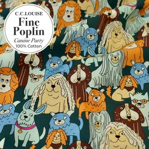 Animal-pattern poplin cotton fabric labelled 'C.C.Louise Fine Poplin 100% Cotton' for wraps in Singapore during workshops in Singapore